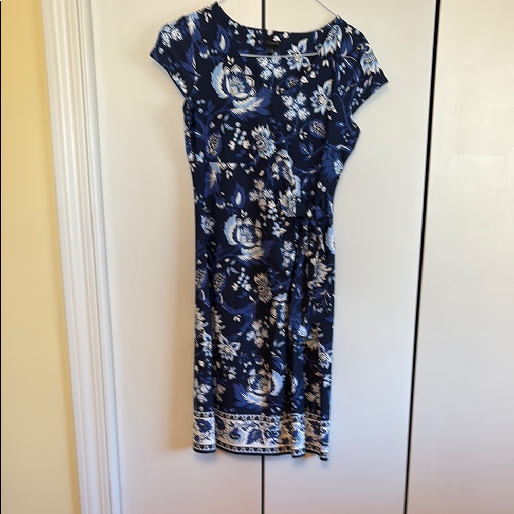 Talbots Blue Sheath Dress with Ruched Midi Design